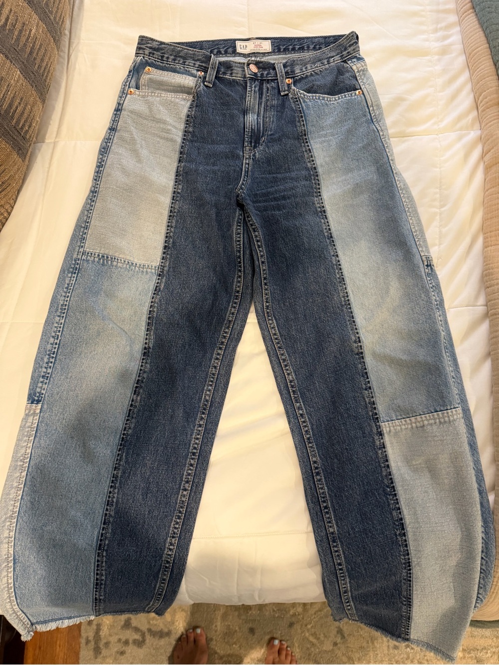 GAP Women’s Two-Tone Patchwork Relaxed Jeans - Light & Dark Blue